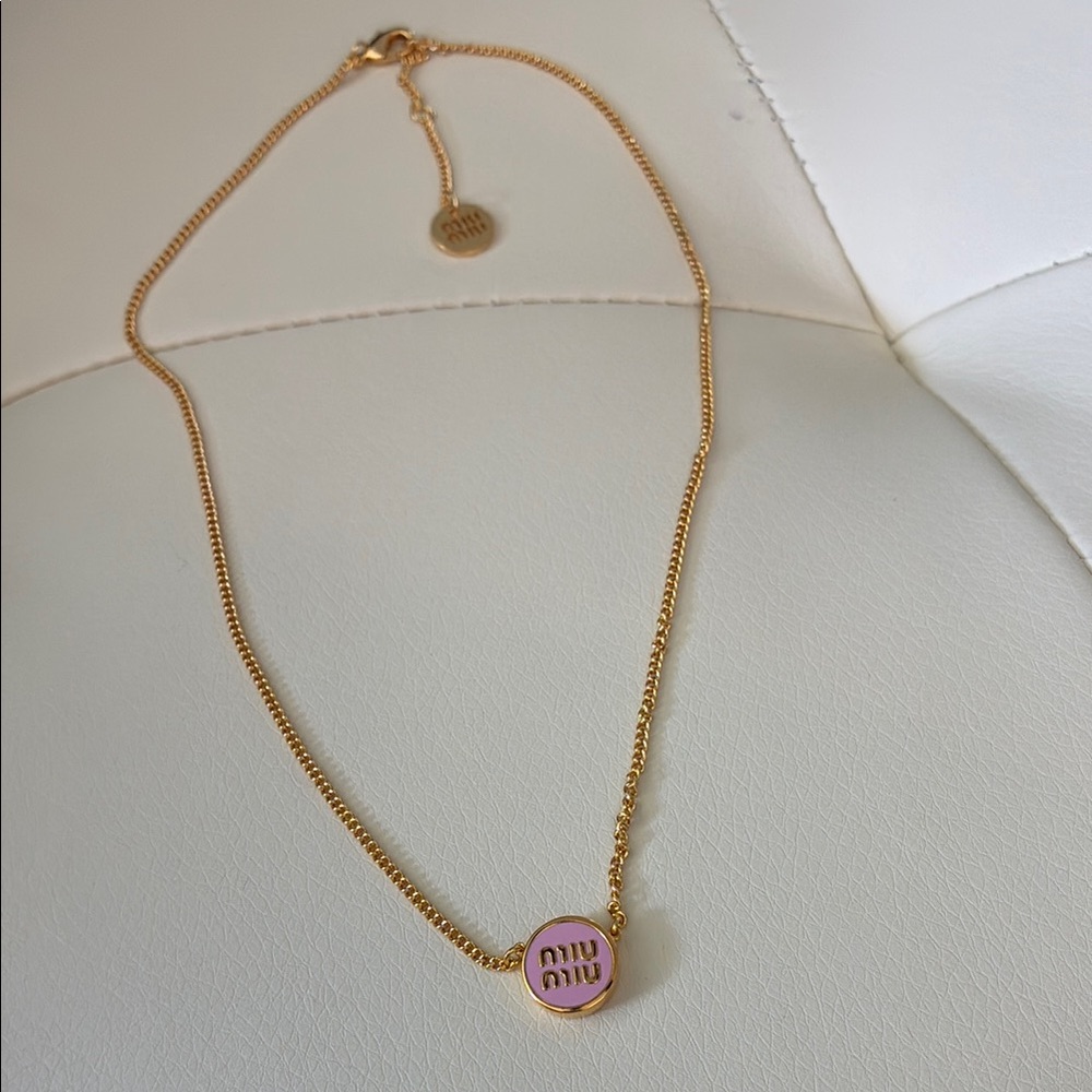Miu Miu Gold Pink Pendant Necklace